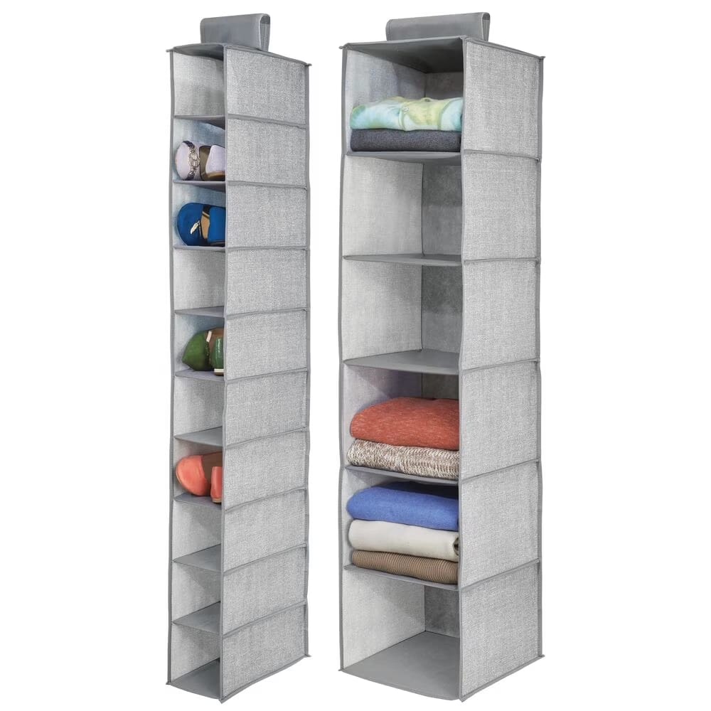 mDesign Fabric Hanging Closet Storage Organizers, Gray, Set of 2