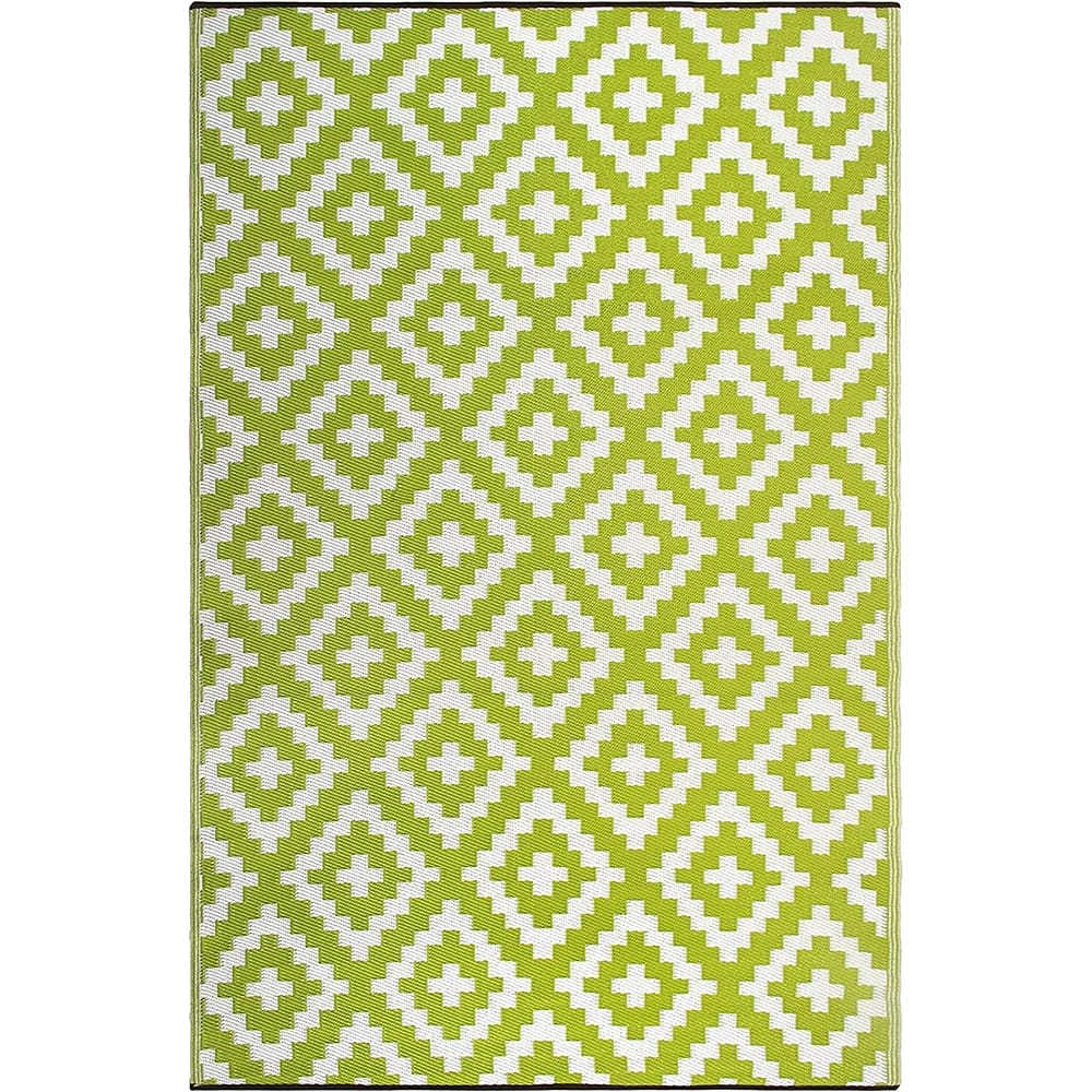 FH Home Reversible Outdoor Area Rug, 5' x 8', Aztec-Green/White