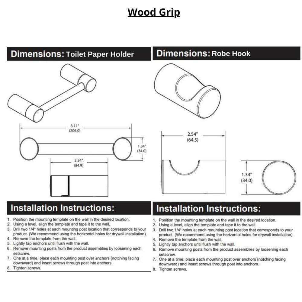 Wood Grip 4-Piece Bathroom Hardware Accessory, Brushed Nickel