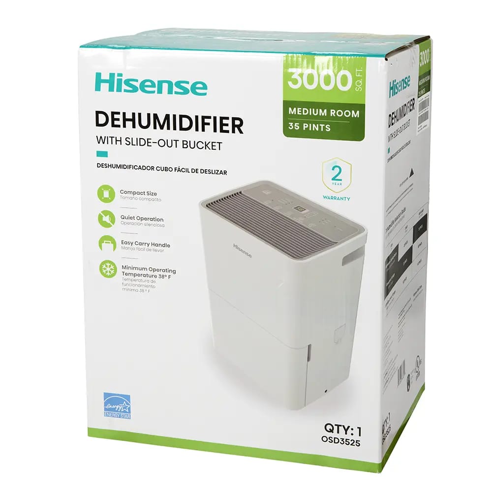 Hisense Energy Star 35 Pint 3-Speed Dehumidifier, White