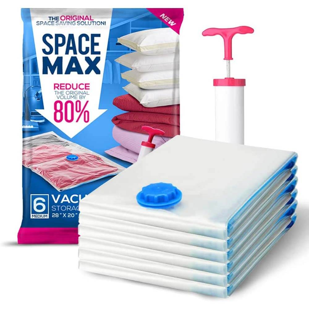 SPACE MAX Premium Space Saver Vacuum Storage Bags, Medium Size, 6-Pack