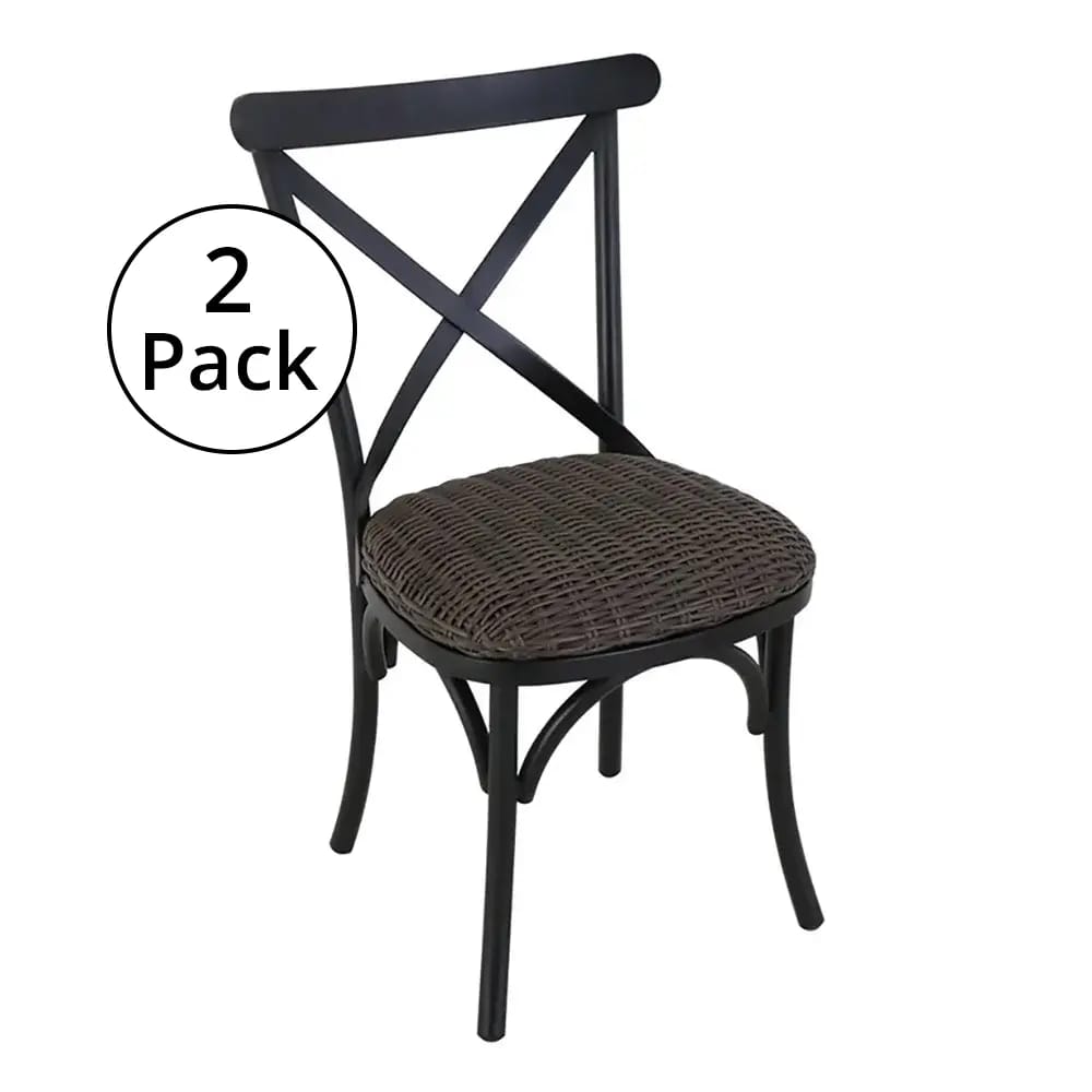 Allen + Roth Chesterbrook Wicker Steel Frame Dining Chair, Set of 2, Black