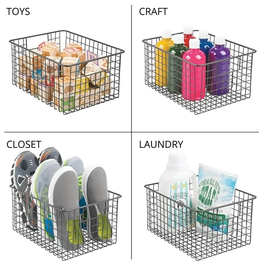 mDesign Metal Wire Basket, Dark Gray, 4 Pack