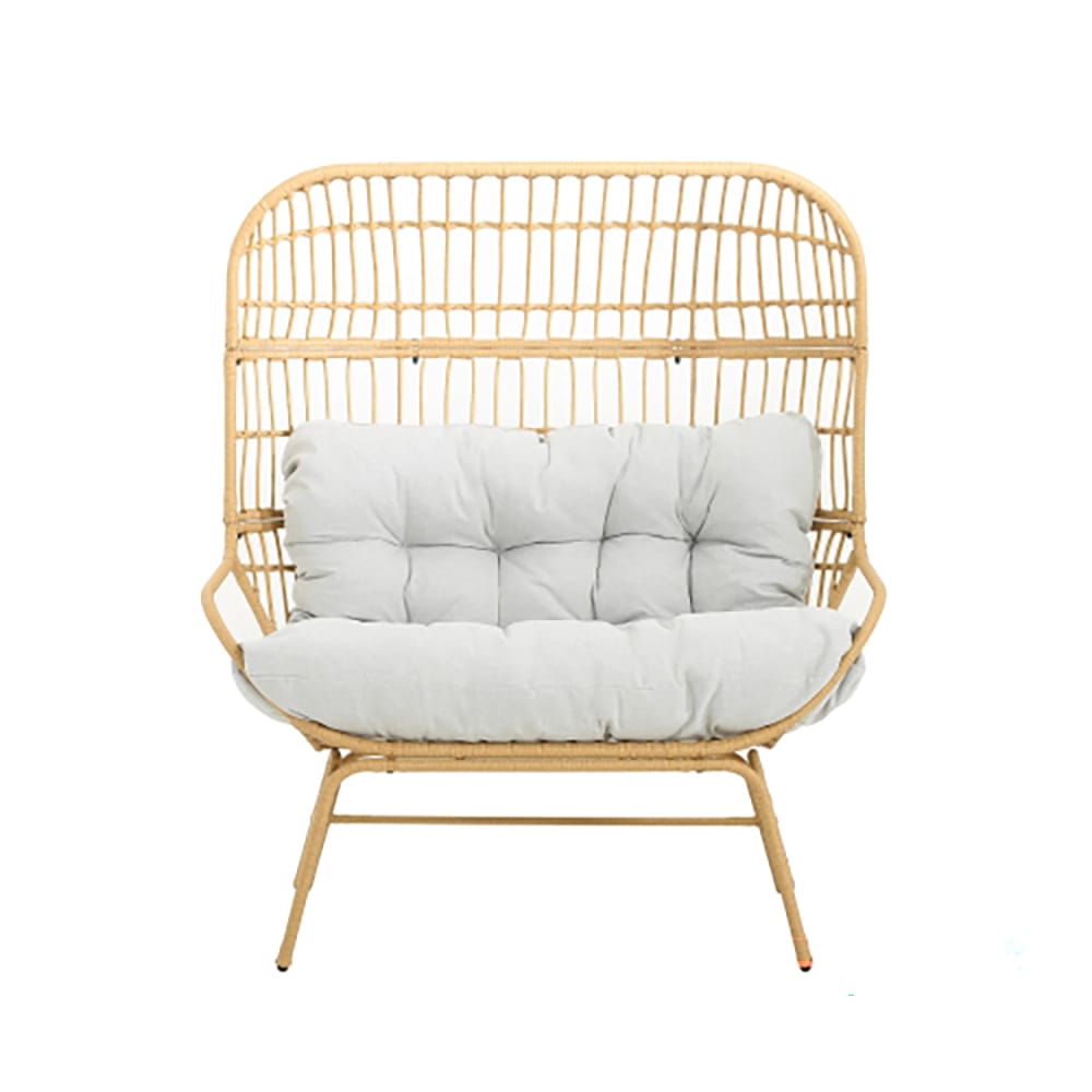 Wicker Outdoor Loveseat with Cushion, Light Brown