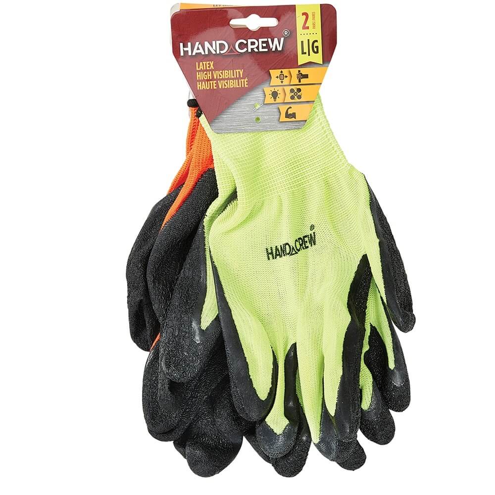 Hand Crew Latex High Visibility Gloves, 2-pair