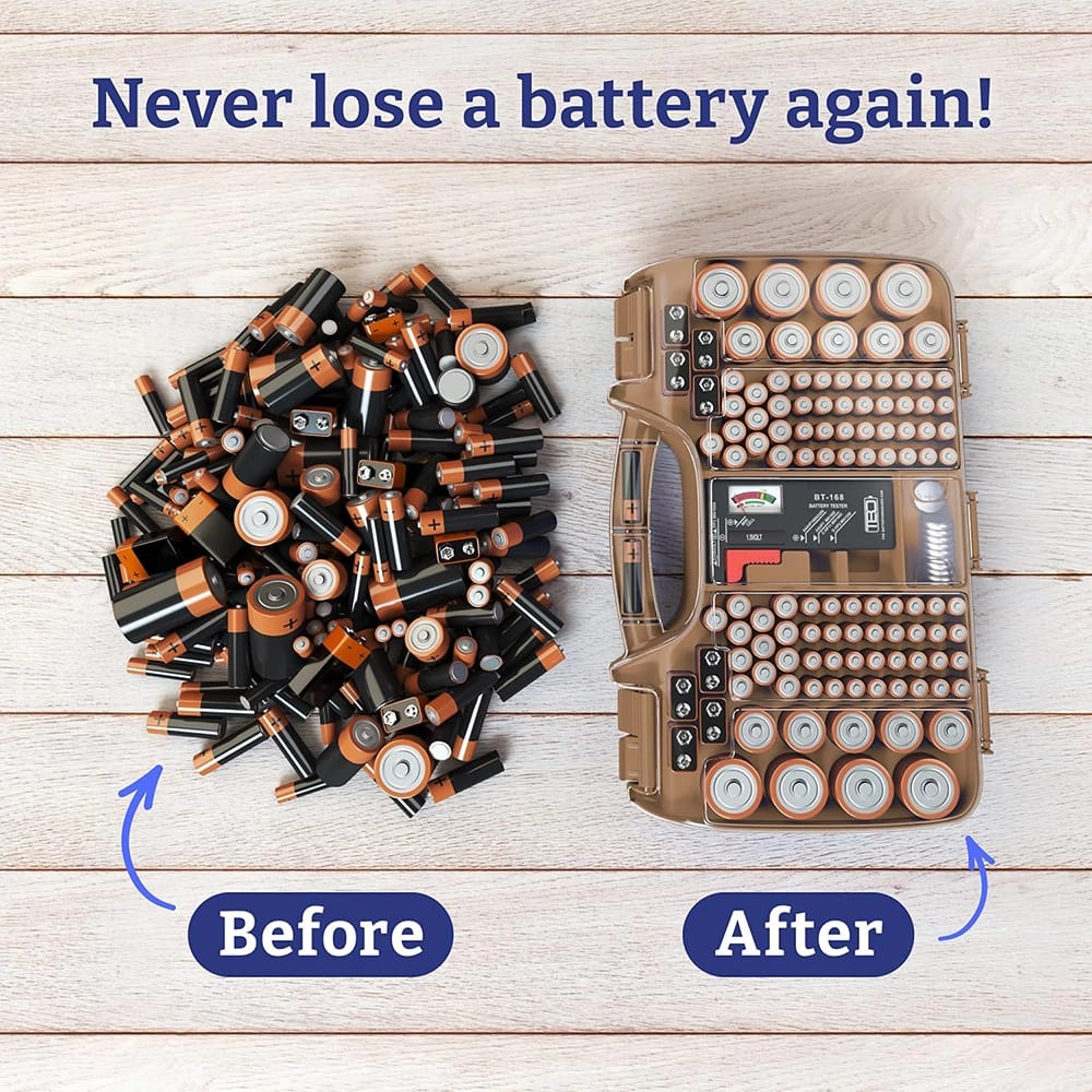 The Battery Organizer Storage Case with Tester, Cocoa