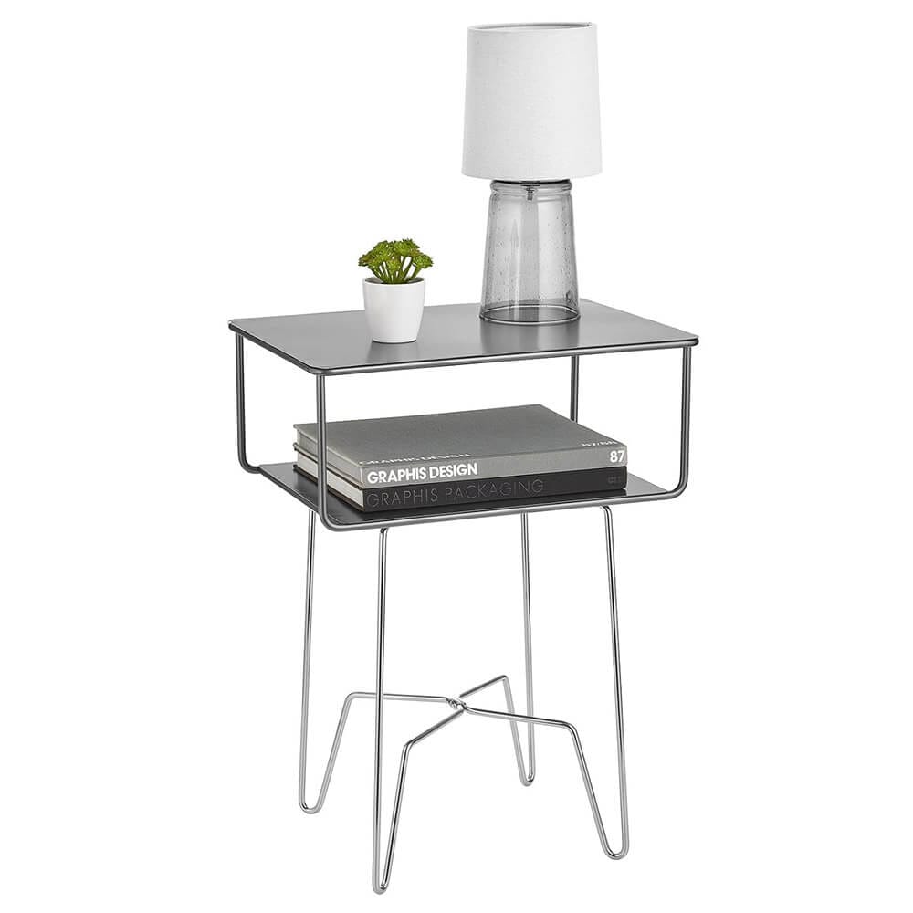 mDesign Modern Industrial Side Table with Storage Shelf, Graphite/Chrome