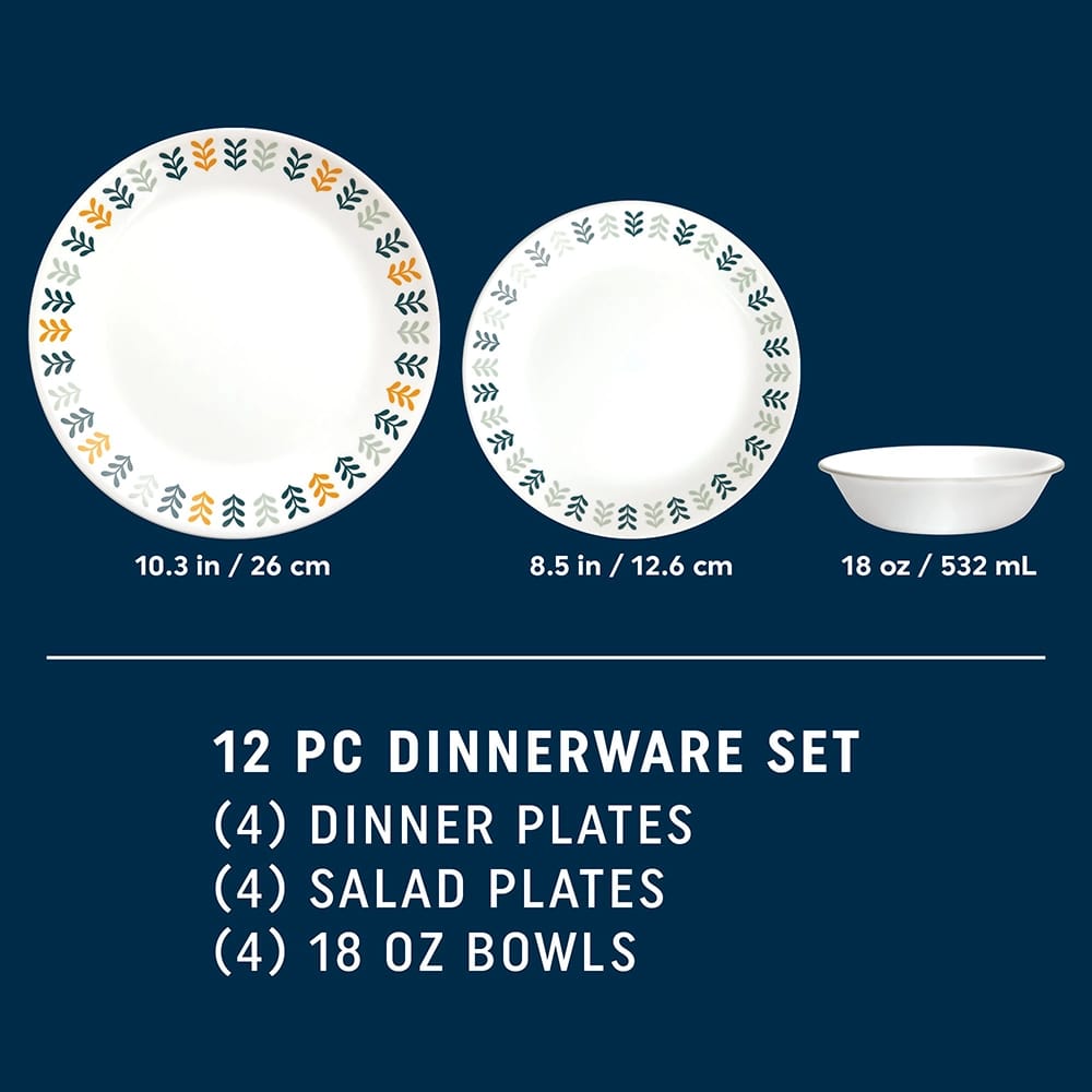 Corelle 12-Piece Glass Dinnerware Set, Scandinavian Design