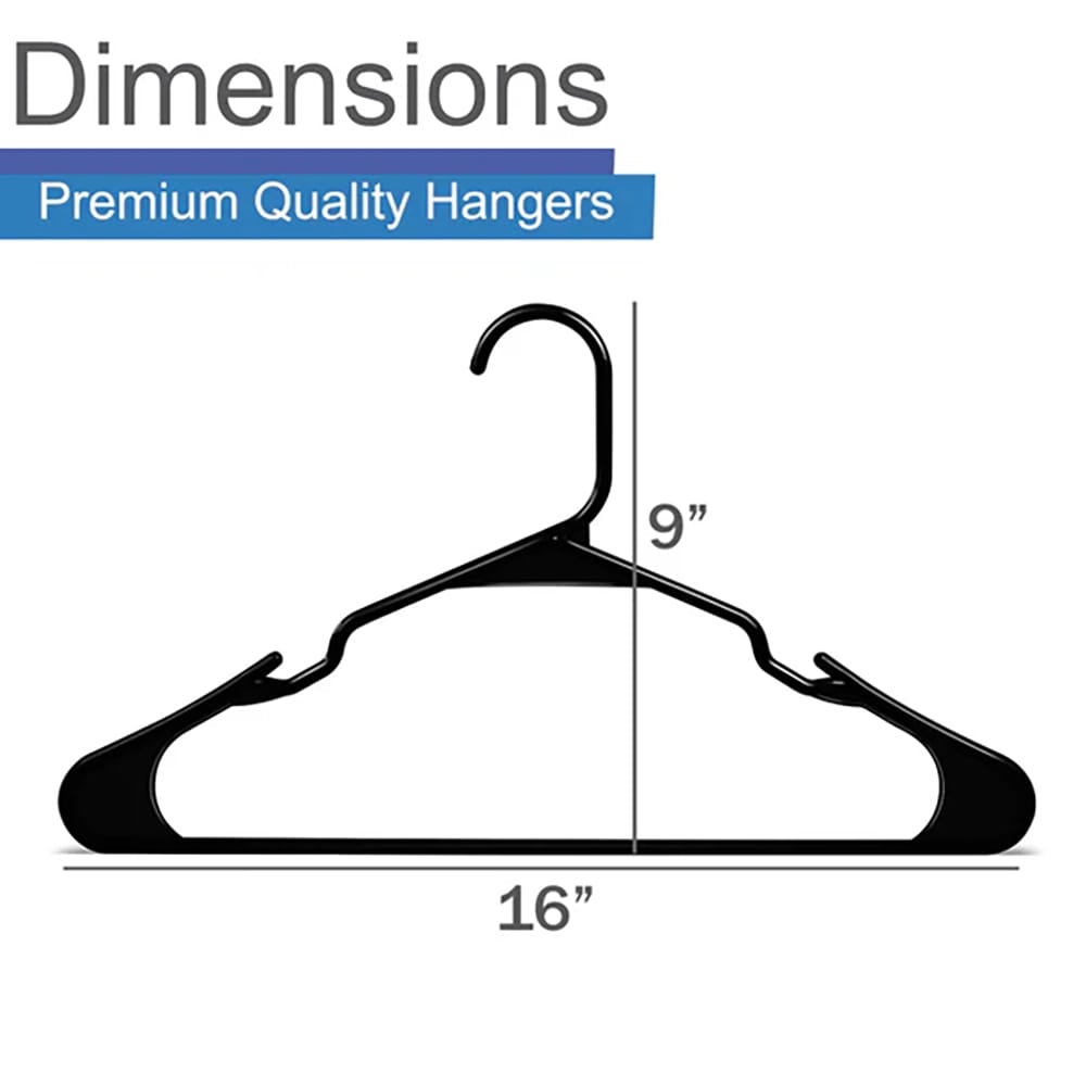 Heshberg Notched Plastic Hangers, Black, 50 Pack