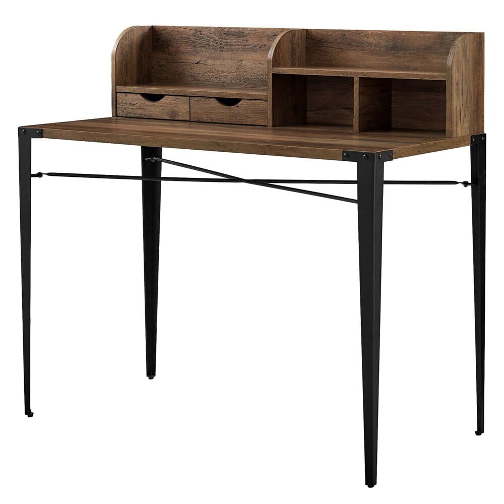 Angle Iron Desk with Hutch, Reclaimed Barnwood