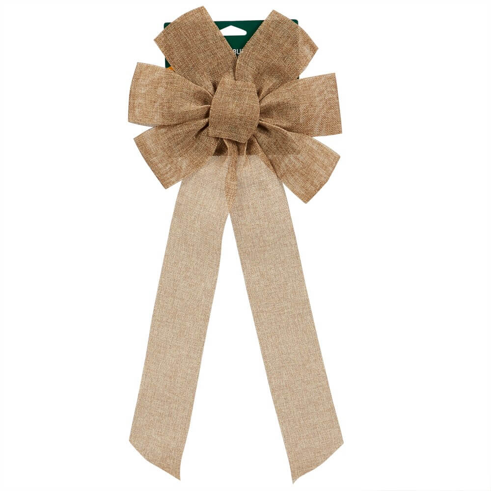 Jingle Time Faux Burlap Christmas Bow, 10" x 22"