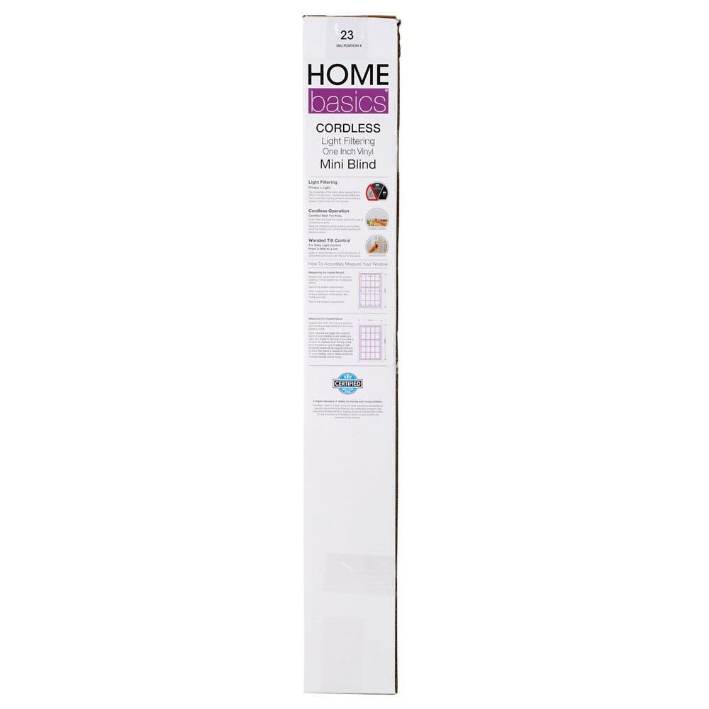 Home Basics Cordless Light Filtering Vinyl Mini Blinds, White, 29" x 64"