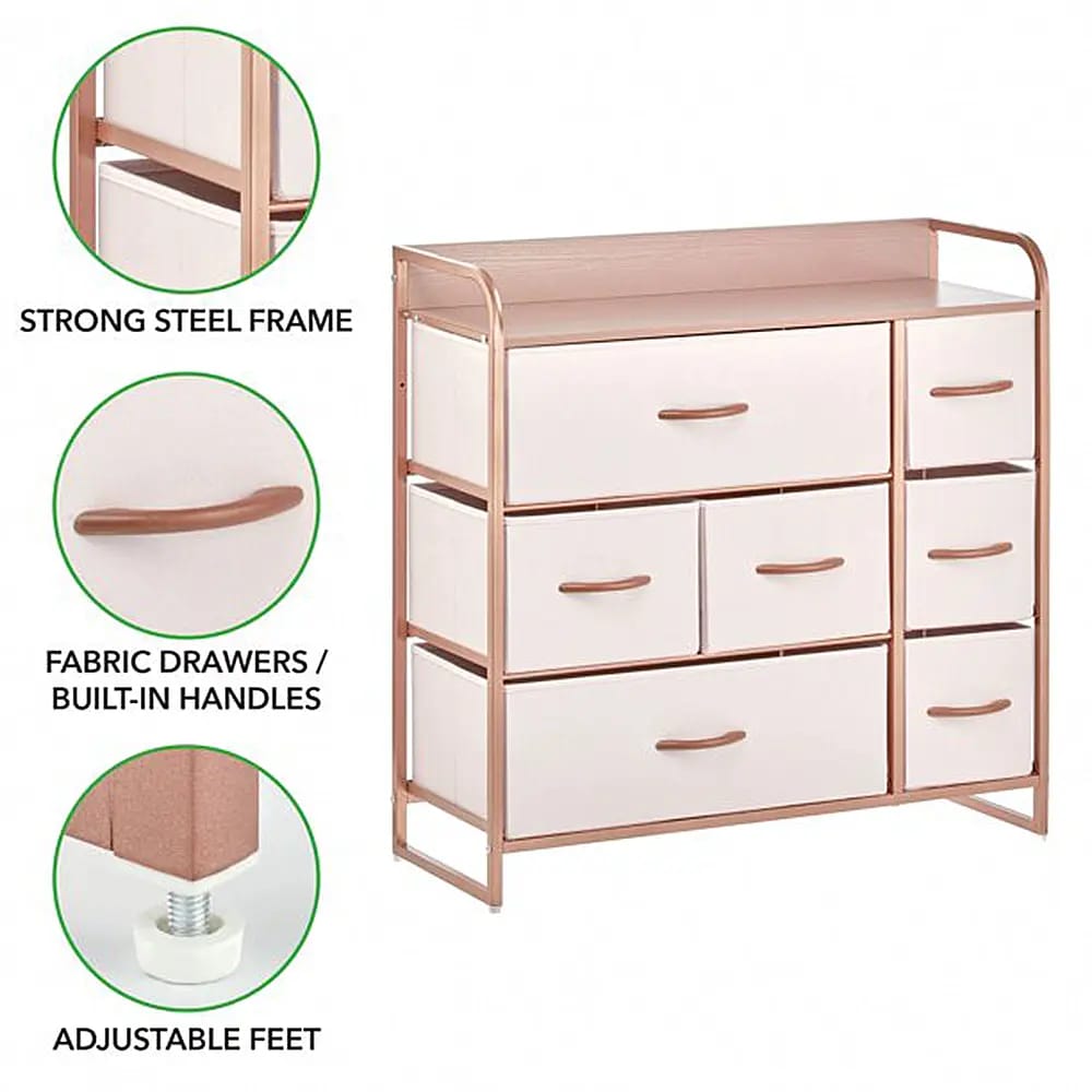 mDesign Large Storage Dresser with Fabric Drawers, Pink/Rose Gold
