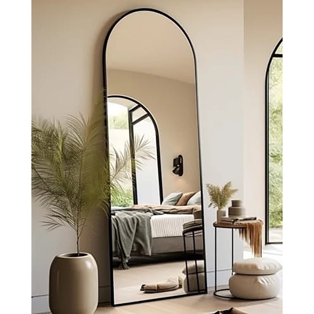 Hamilton Hills Standing Round Corner Mirror, Black, 18" x 58"
