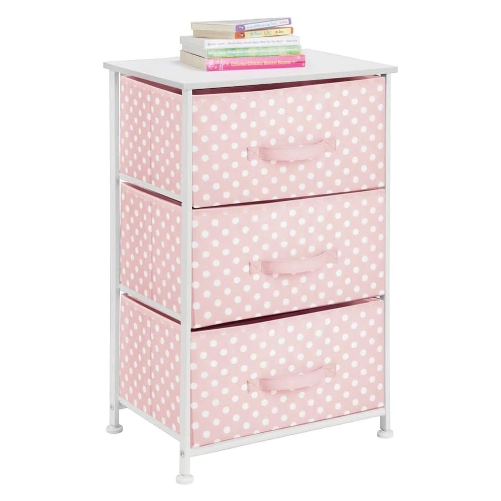 mDesign 3 Drawer Fabric Dresser, Pink/Polka Dots