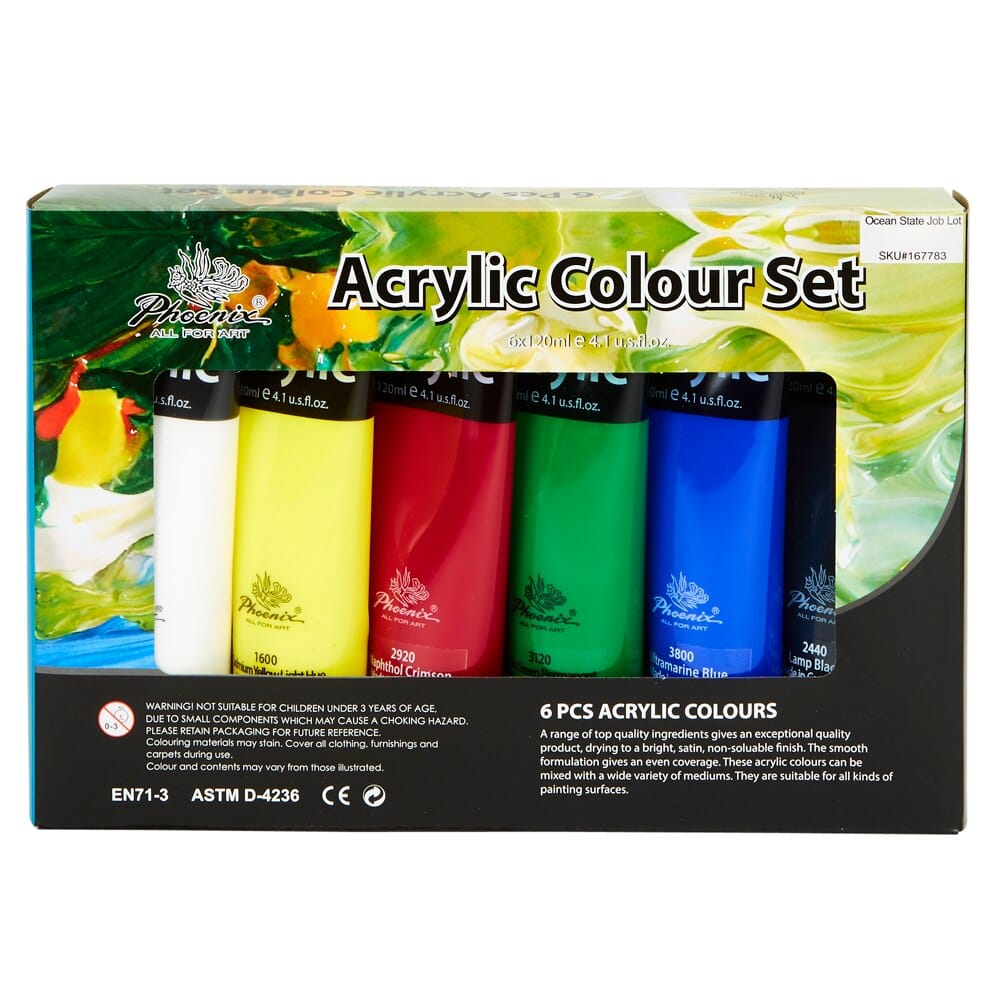 Phoenix Acrylic Colour Set, 6 Pieces