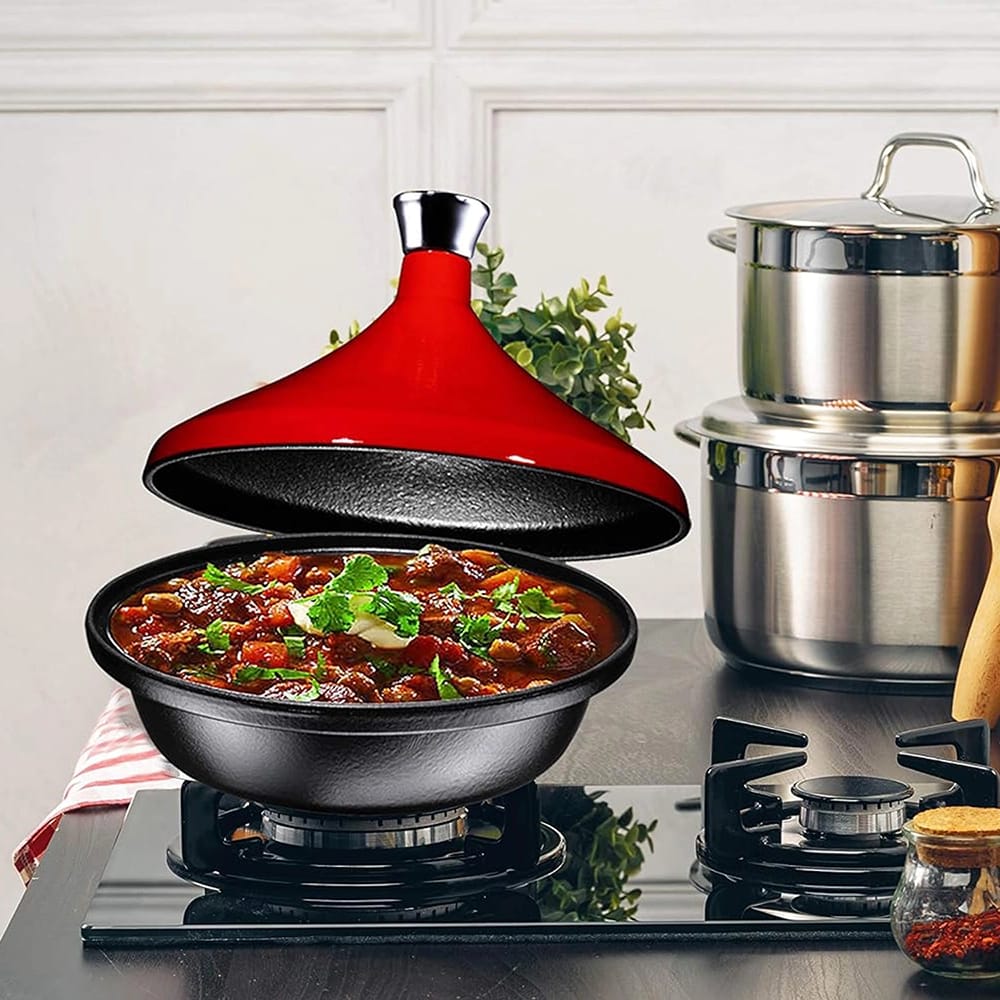 Bruntmor 3.5-Quart Moroccan Tagine, Red