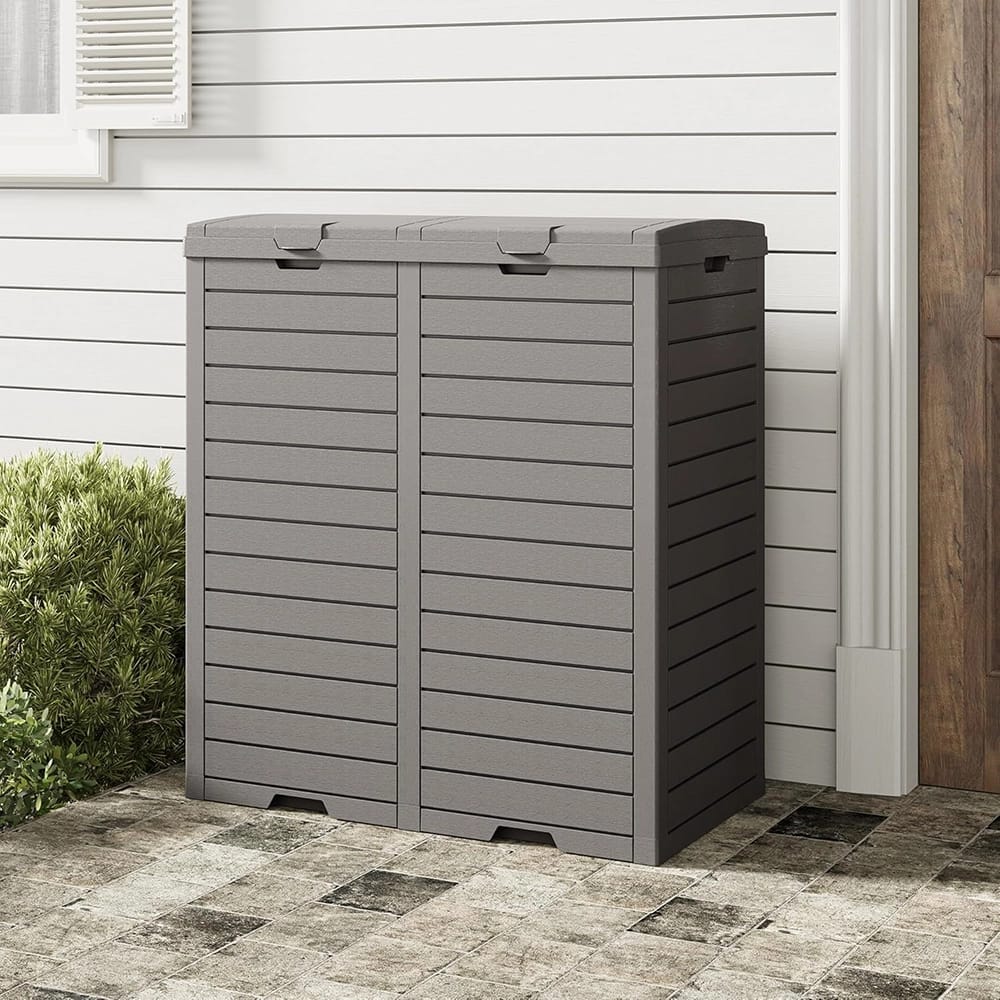 Waterproof Outdoor Trash Can with Lid, Gray, 62 Gallons