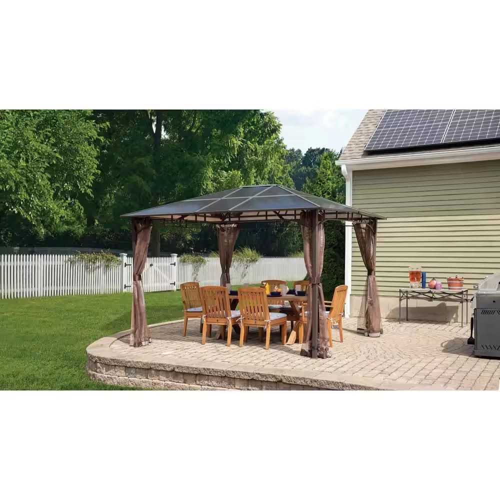 ShelterLogic 10' x 12' Sycamore Steel Frame Gazebo with Hardtop Roof, Dark Coffee