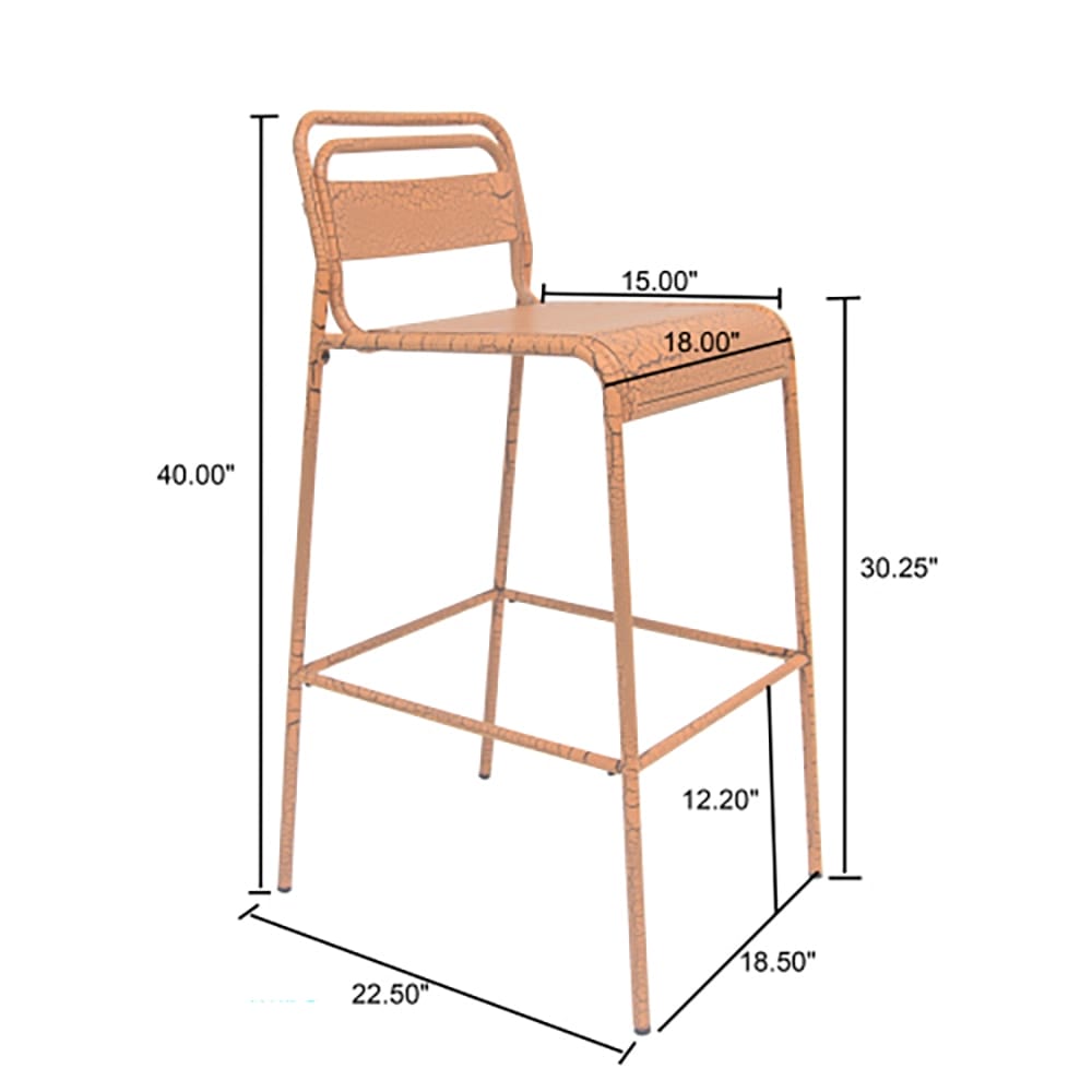 Carmella Stackable Metal Outdoor Bar Stool, Orange, 2 Count