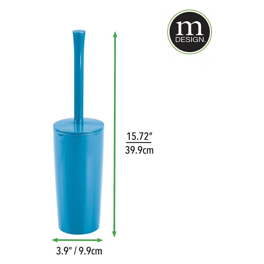 mDesign Compact Toilet Brush/Rectangular Waste Can Combination Set, Cornflower Blue