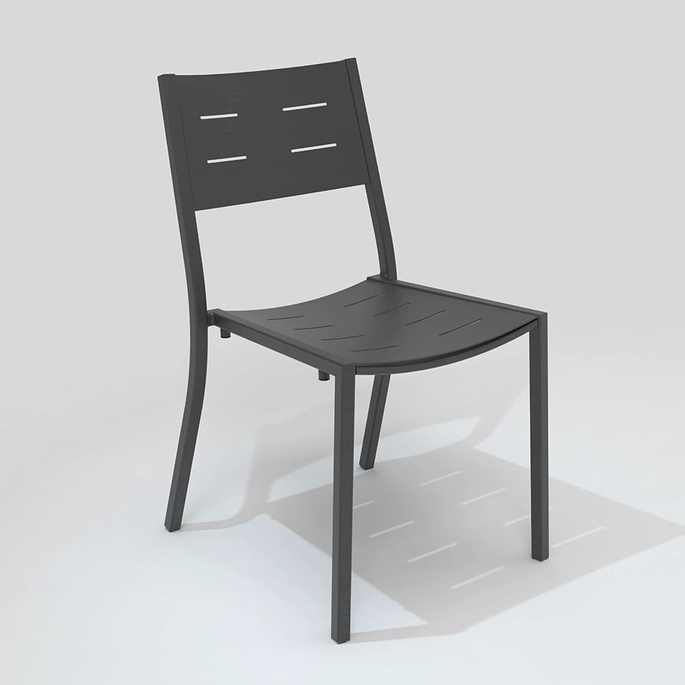 Maiori Full Aluminum Impression Stackable Patio Dining Side Chair, Charbon, 4 Pack