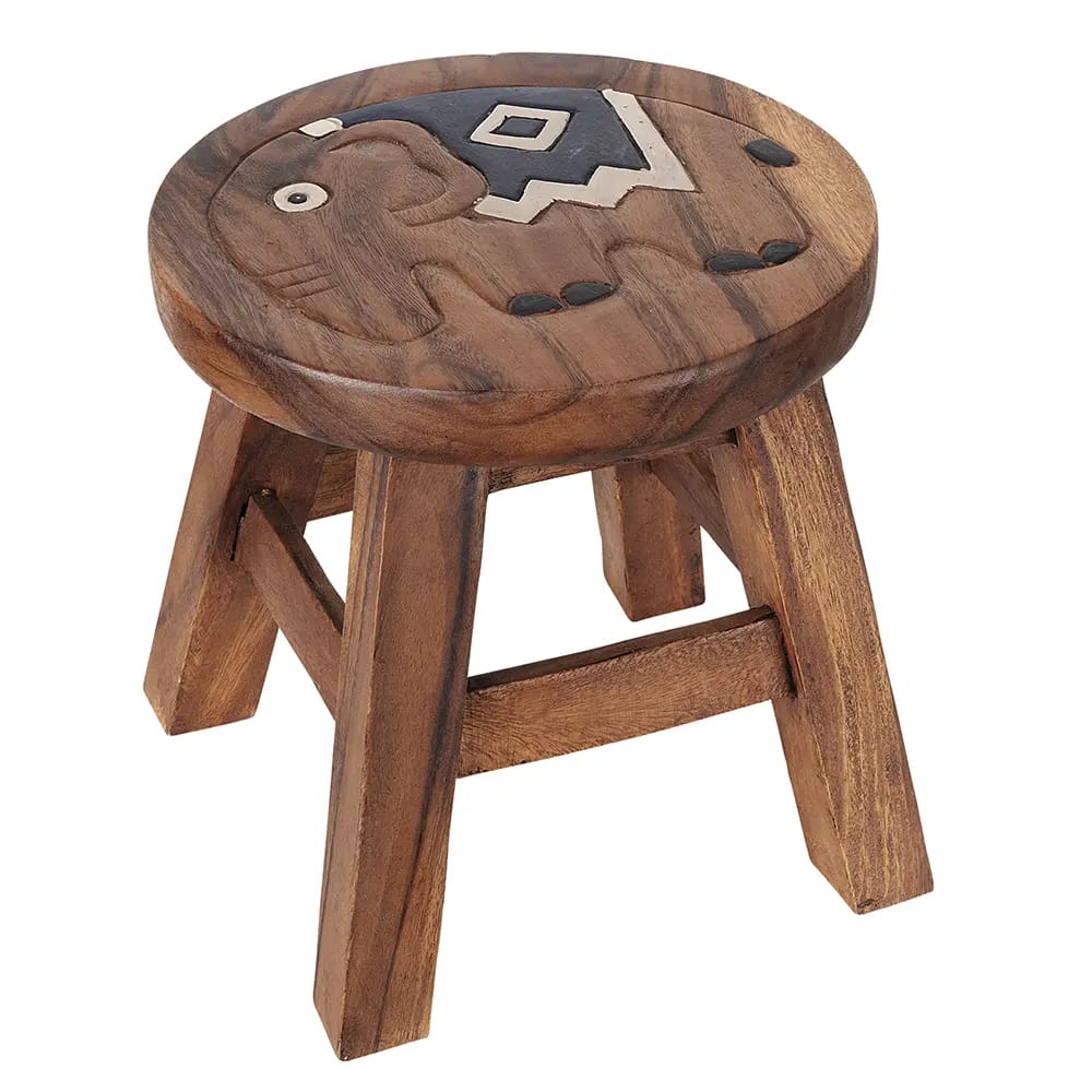 Hand Carved Kids Stool, 4-Pack