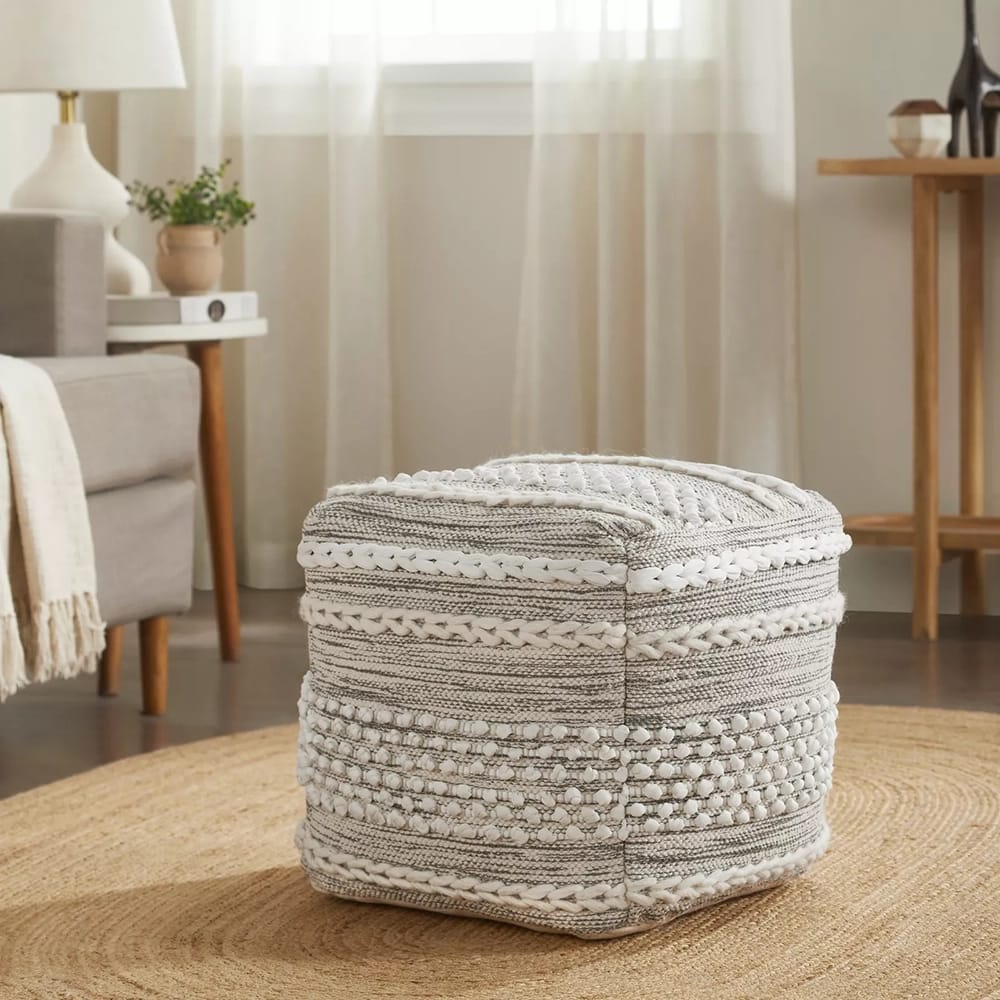 Albany Living Upholstered Ottoman, White/Gray