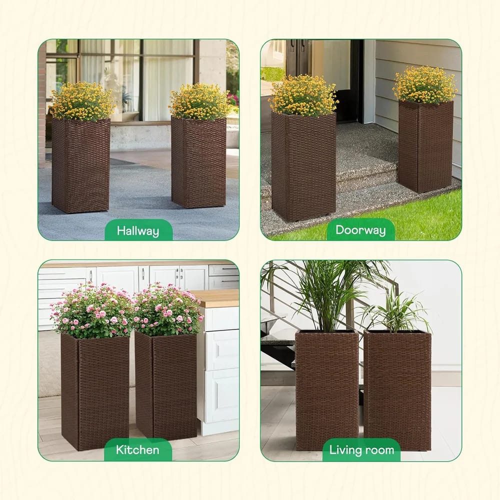 Idzo All-Weather Wicker Planters, 2-Piece, Brown