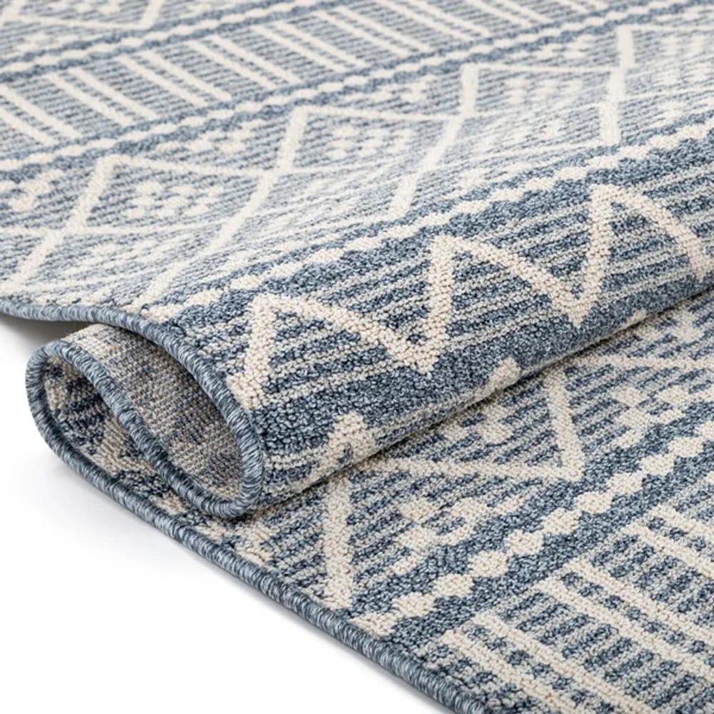 Well Woven 7'10" x 10'6" Loop-De-Loop Covina Tribal Geometric Diamond Kilim Style Area Rug, Denim Blue/Ivory