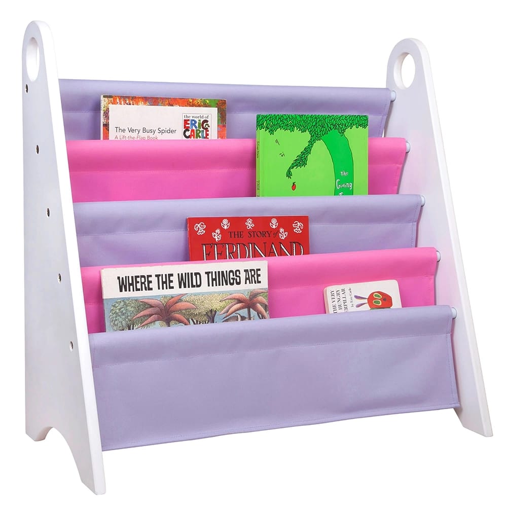 Wildkin Kids Canvas Bookshelf, White/Pink/Purple