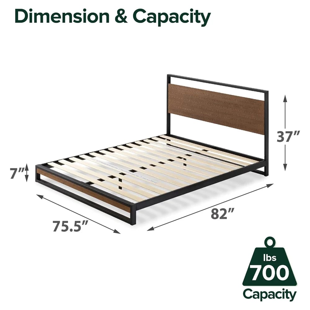 Zinus Bamboo and Metal Platform Bed Frame, King, Brown