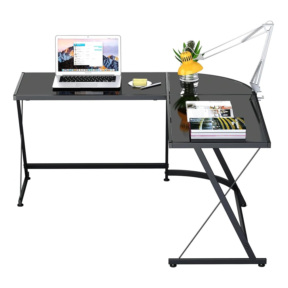 SHW Vista Corner L Desk, Nickel Silver
