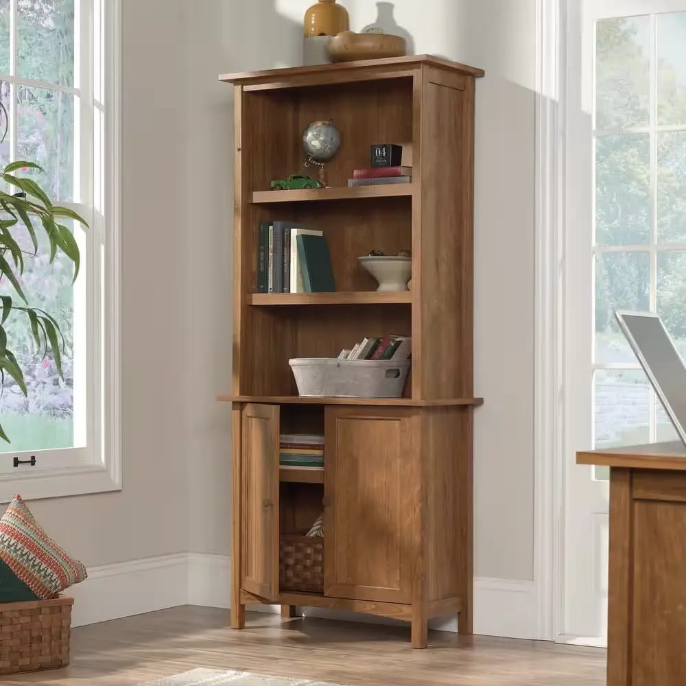 Sauder Union Plain Bookcase with Doors, Prairie Cherry Finish