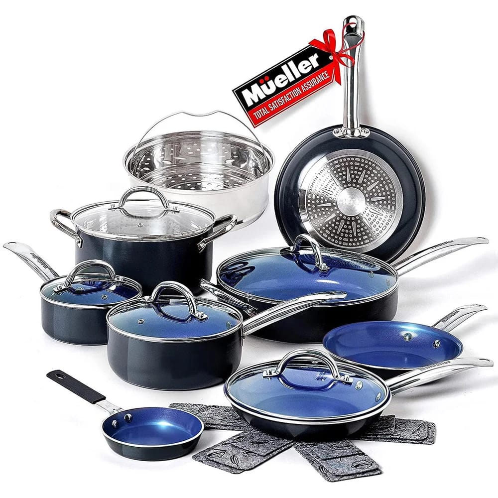 Mueller UltraClad 14-Piece Kitchen Cookware Set, Sapphire