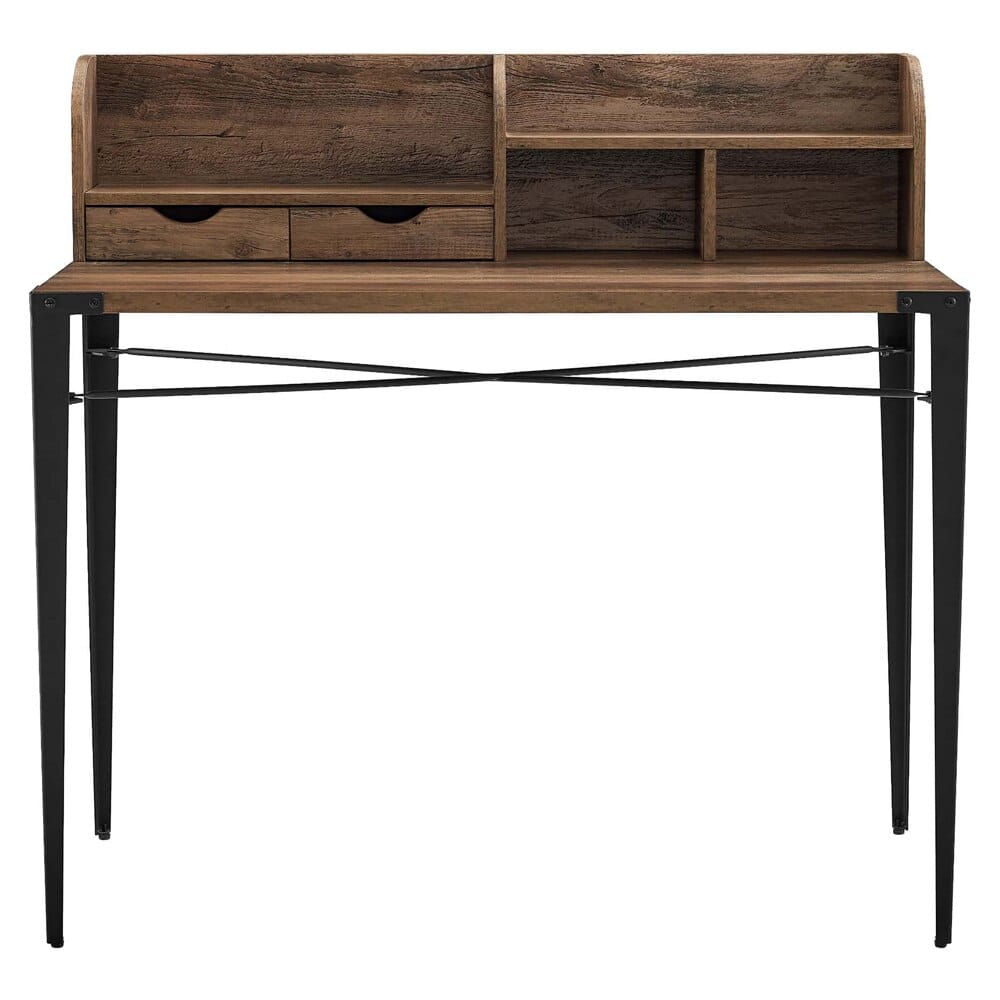 Angle Iron Desk with Hutch, Reclaimed Barnwood