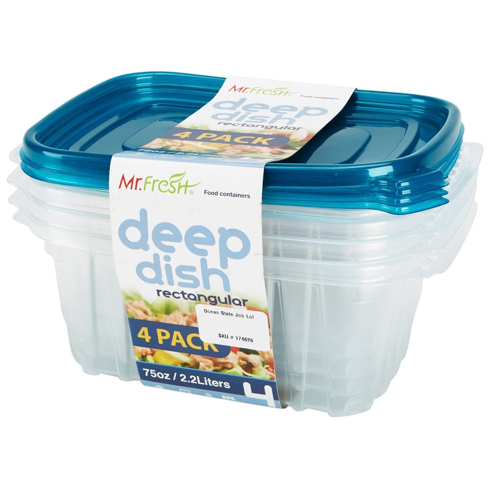 Mr. Fresh Deep Dish Rectangular Food Storage Containers, 4 Count