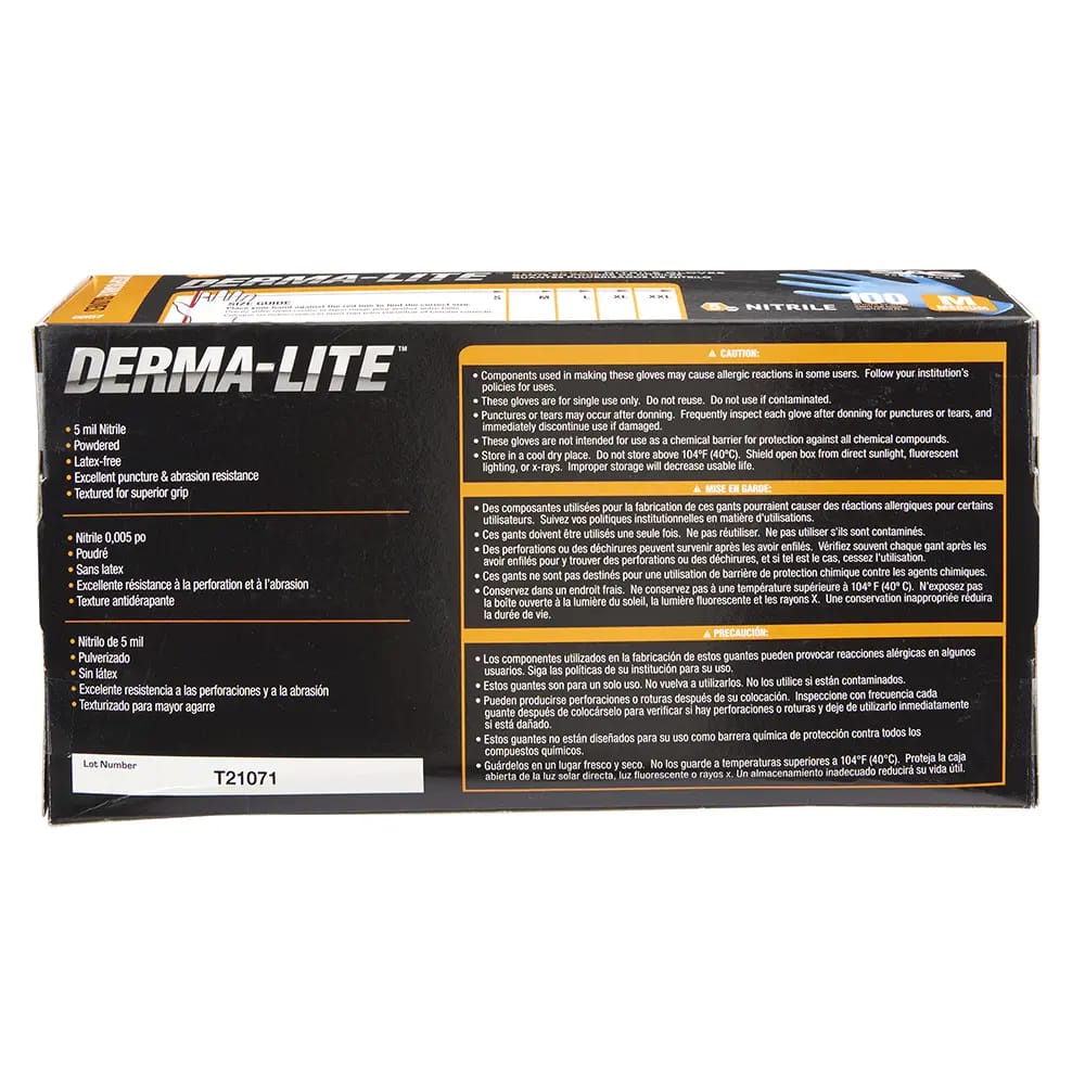 Derma-Lite Powdered Nitrile Disposable Medium Gloves, 100 Count