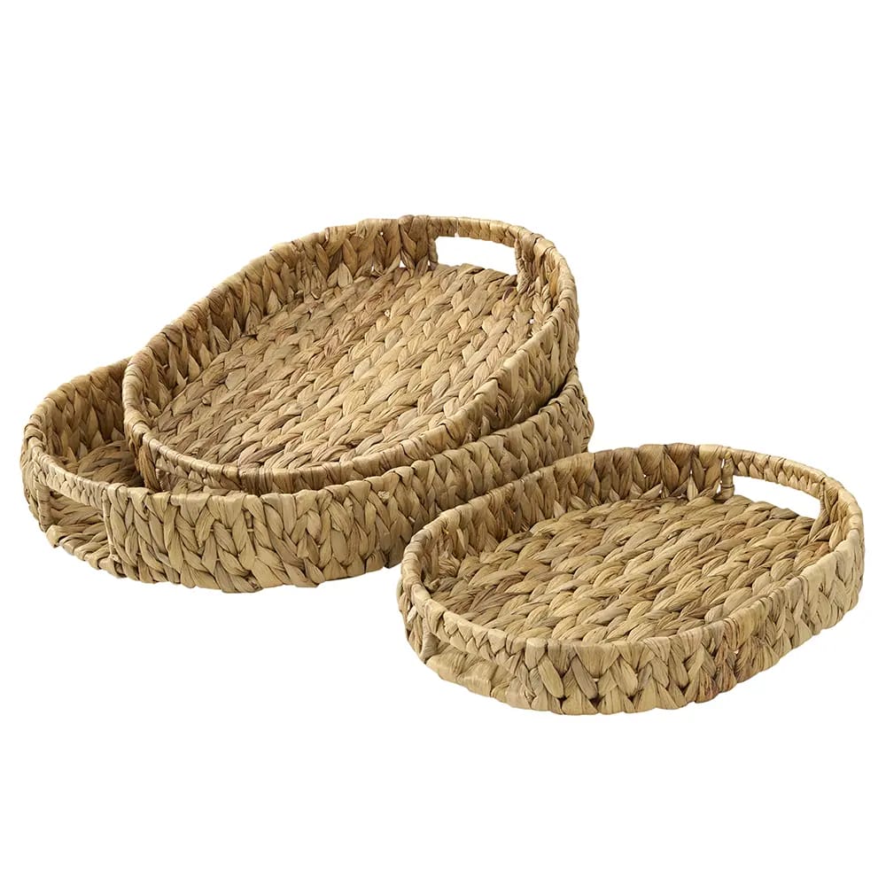 Water Hyacinth Oval Tray, Natural, Set of 3