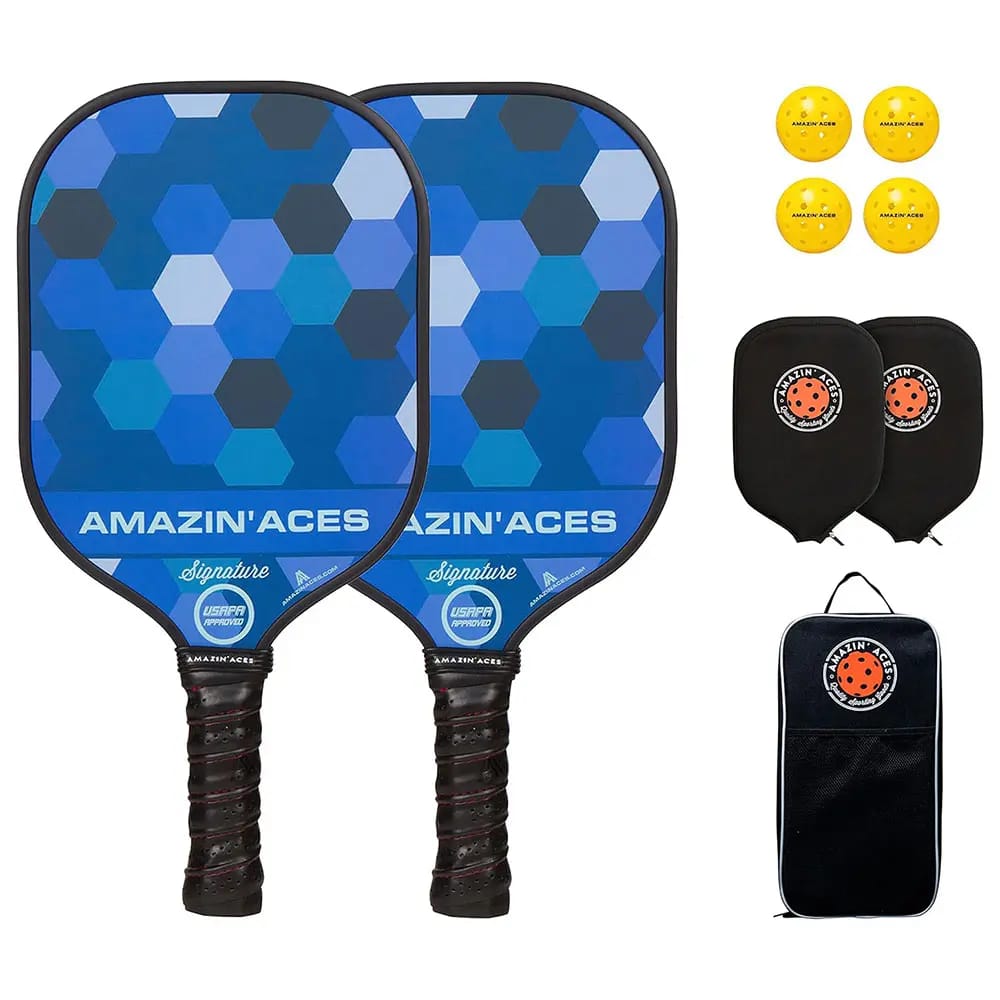 Amazin' Aces Signature Graphite Pickleball Paddle Set, Set of 2, Honeycomb Blue