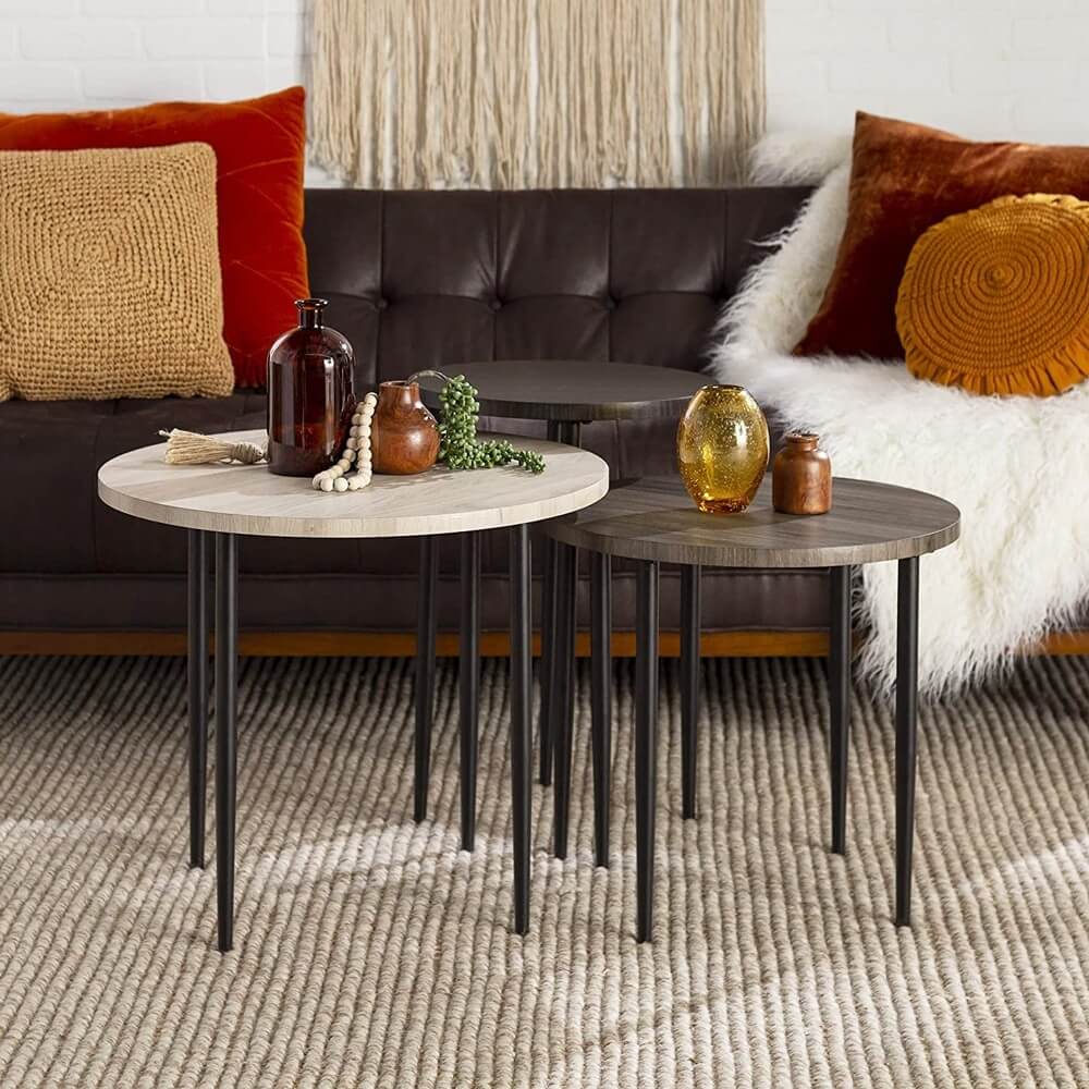 Walker Edison 3-Piece Round Nesting Coffee Table Set, Set of 3