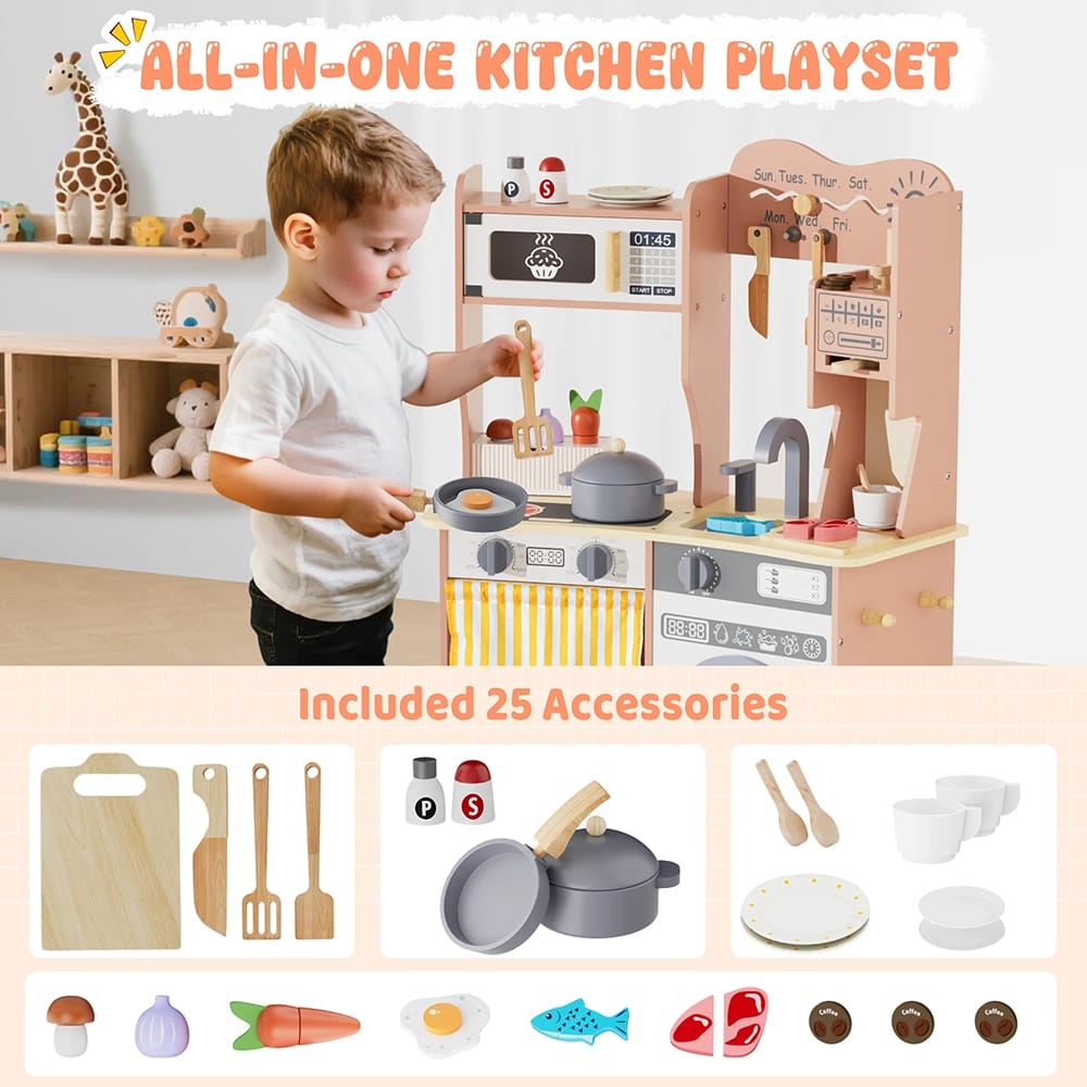 Large Wooden Kids Play Kitchen, Pink