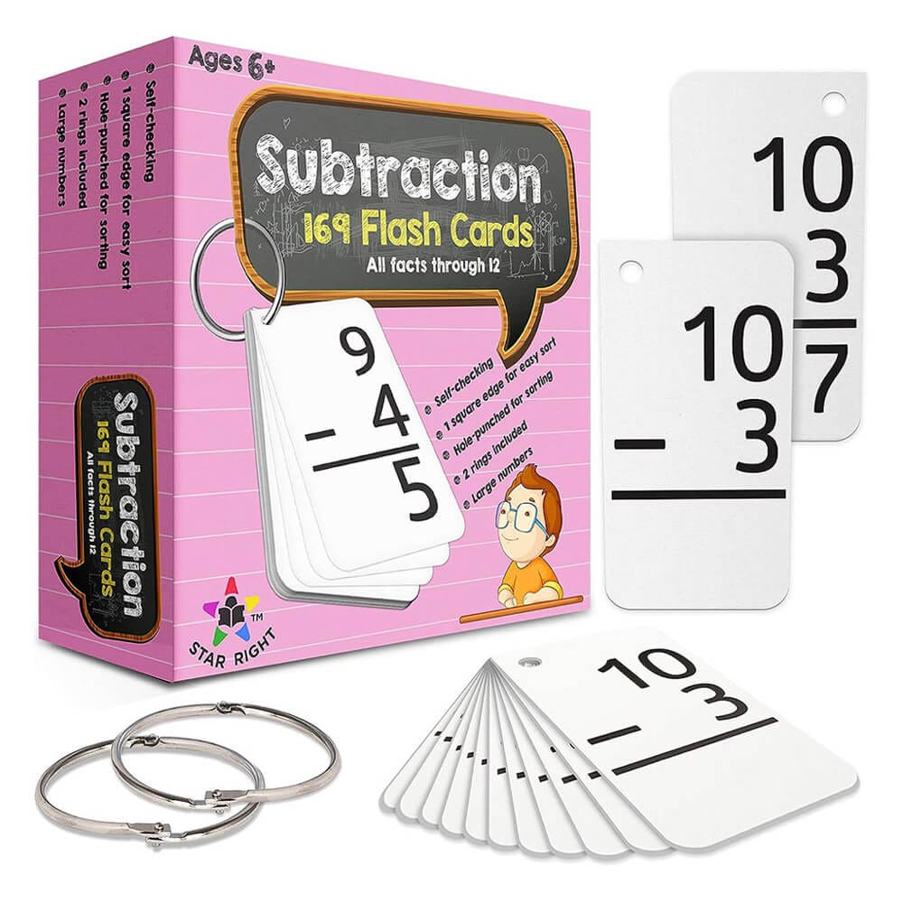 Star Right Subtraction Flashcards with Metal Binder Rings