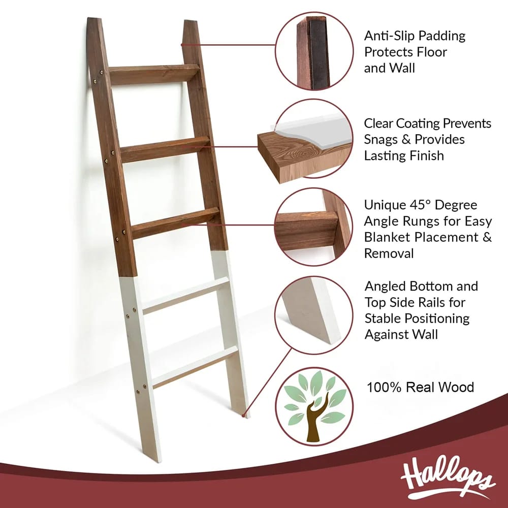 Hallops 5' Blanket Ladder, Brown/White
