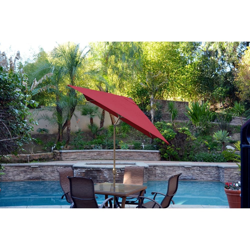 Jeco 6.5' x 10' Rectangular Aluminum Patio Umbrella with Tilt and Crank, Burgundy/Bronze