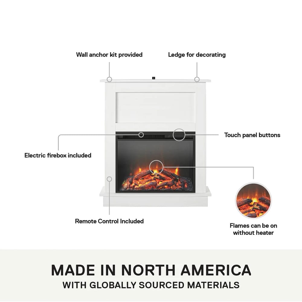 Ameriwood Home Ellsworth Electric Fireplace with Mantel, White