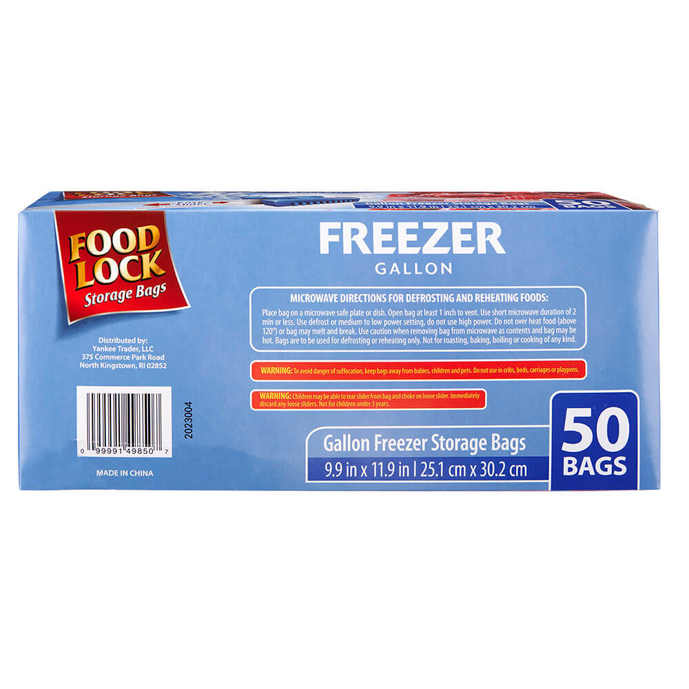 Food Lock Easy Slider Gallon Freezer Storage Bags, 50 Count