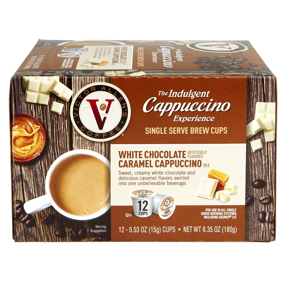 Victor Allen's The Indulgent Cappuccino Experience White Chocolate Caramel Mix Brew Cups, 12 Count