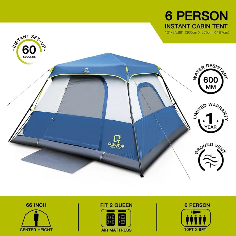 QOMOTOP 6-Person Waterproof Camping Tent, Blue