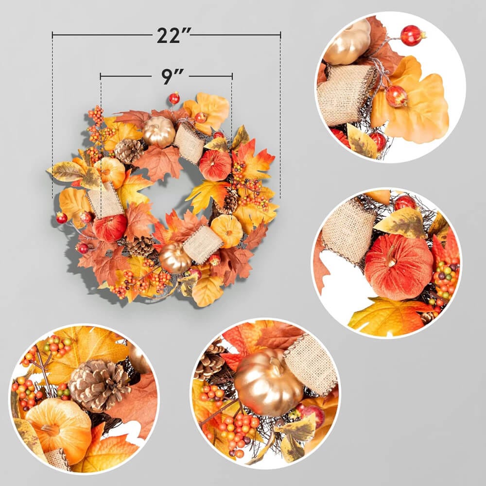 22" Festive Fall Artificial Wreath